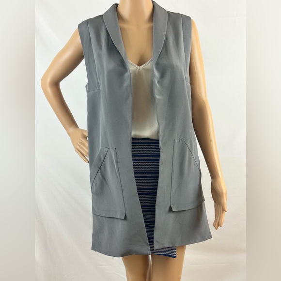 Rebecca Minkoff Gray Silk Bitten Sleeveless V Neck Utility  Long Vest Si… - Picture 3 of 7